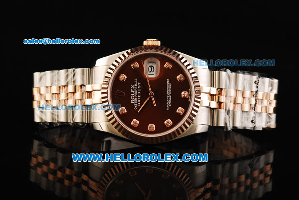 Rolex Datejust Oyster Perpetual Automatic Movement Steel Case with Brown Dial and Rose Gold Bezel-Two Tone Strap - Click Image to Close